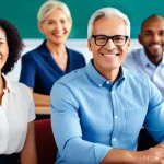 경비지도사 직업으로의 진입 장벽 - **Prompt:** A group of diverse middle-aged and senior men and women, with bright and optimistic expr...