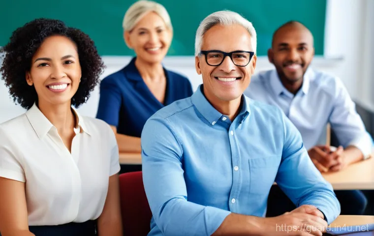 경비지도사 직업으로의 진입 장벽 - **Prompt:** A group of diverse middle-aged and senior men and women, with bright and optimistic expr...